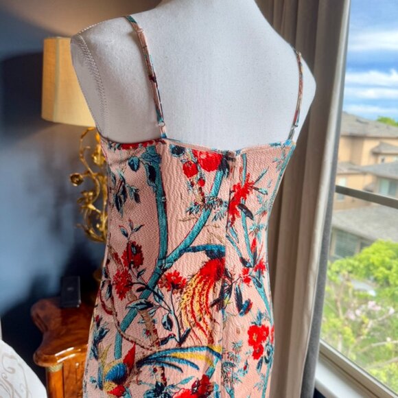 Pink 100% Silk Floral Bird Print Cami Dress - Picture 10 of 16